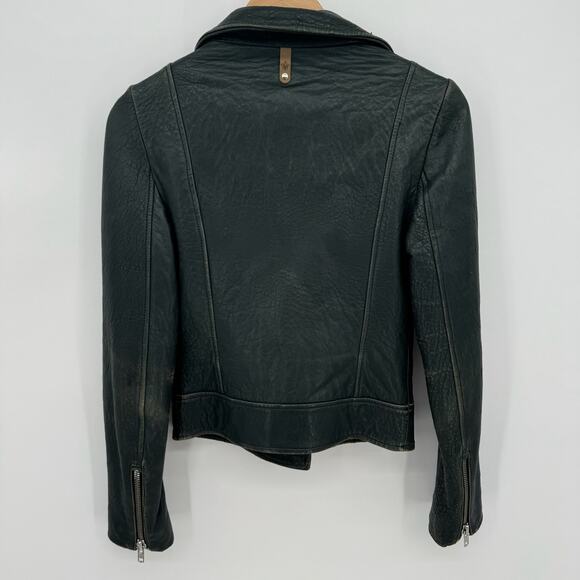 Mackage Leather Jacket Moto Black Pebble Cropped Genuine Sleevs Biker Lamb XS - Picture 3 of 13